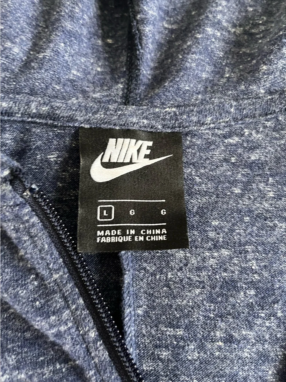 Women’s Nike Heathered Blue Full-Zip Hoodie with Cream Drawcords Size Large
